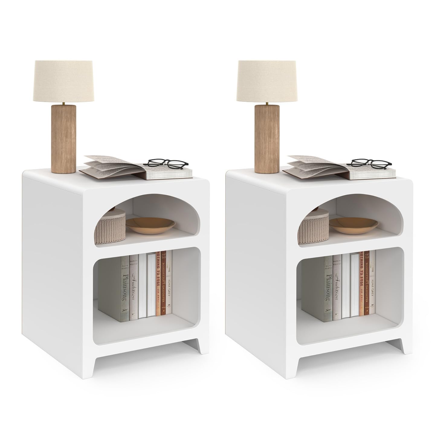 IDMarket - Lot de 2 Tables de chevets organiques Alesia Bois Blanc 2 niches