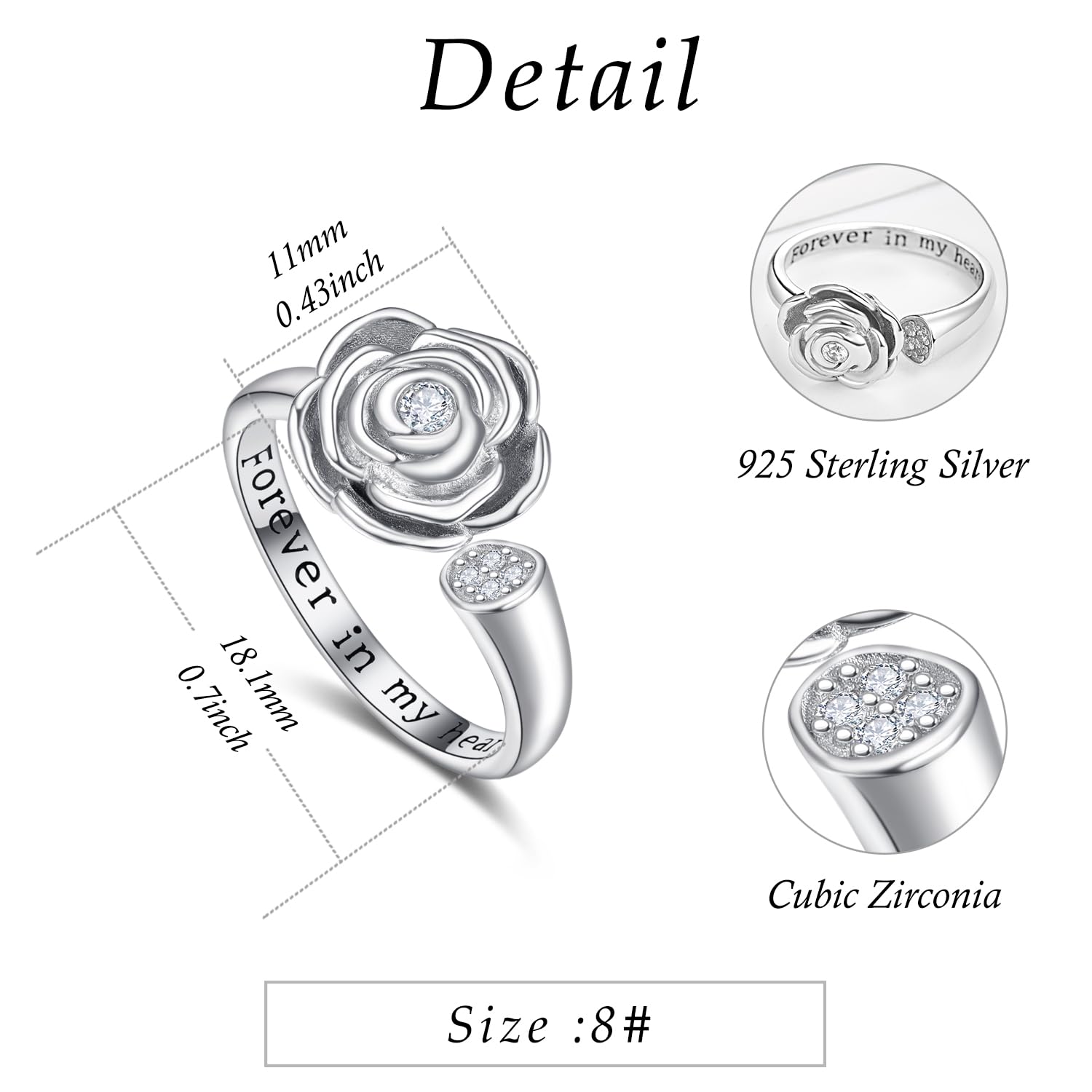 KINGWHYTE Anillo de plata de ley 925 con diseño de infinito para mujer, urna de cremación, cenizas, anillo de recuerdo, joyería para mujeres, madres, hombres y mascotas, Plata de ley