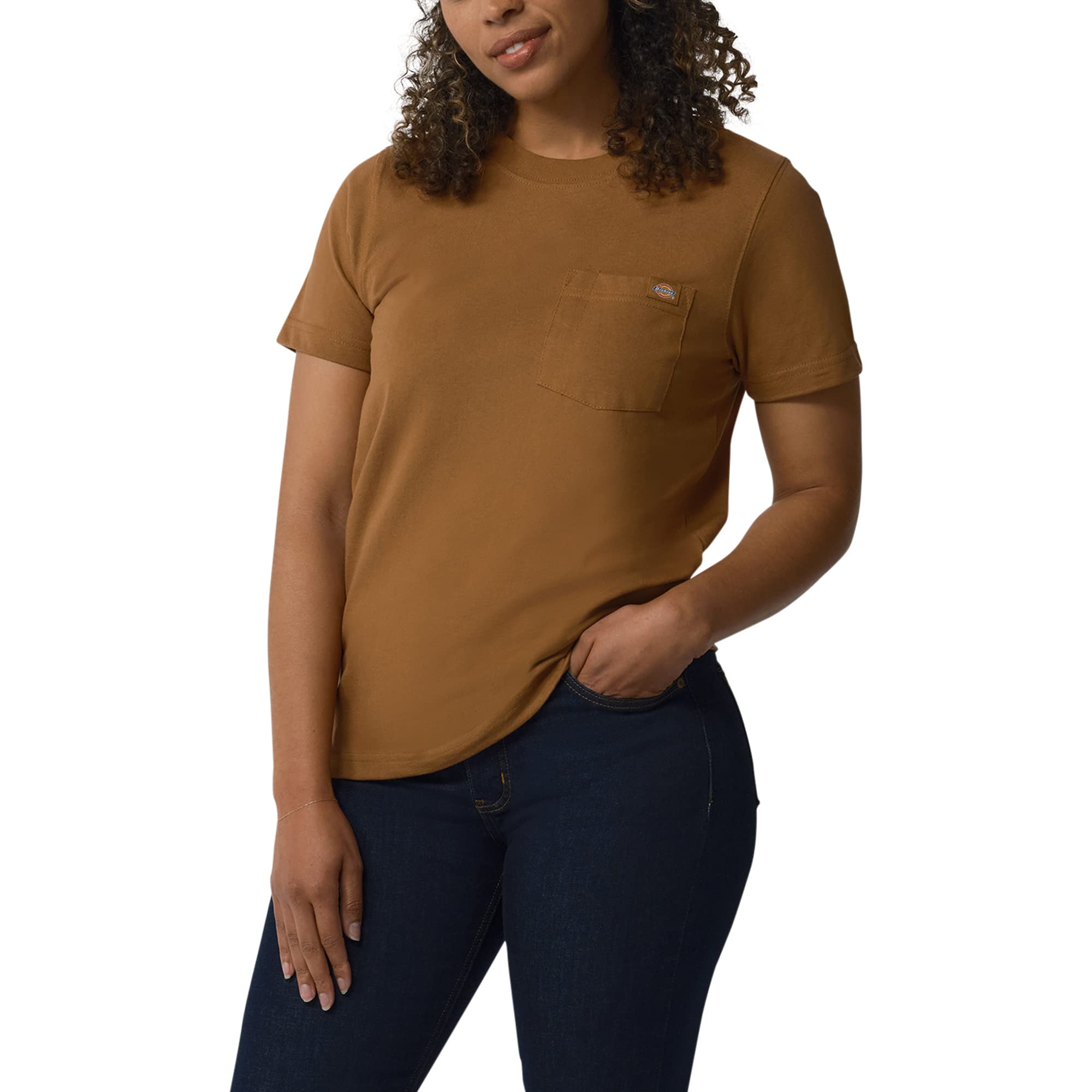 Dickies Women's Brown Duck Short Sleeve Heavyweight Pocket T-Shirt, M