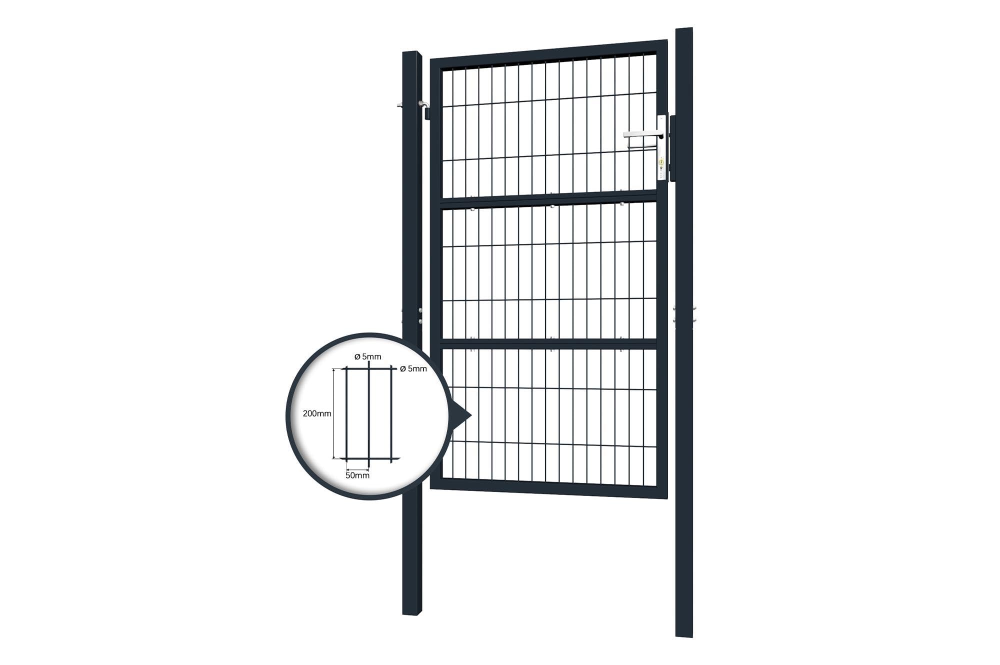 Casanoov - Portillon Grillagé RAZO Acier Galvanisé - 87 x 160 cm - 0,87 m x 1,6 m 1,39 m² - Gris Anthracite RAL 7016 - Mailles 50 x 200 mm - Poteaux Carrés 60 x 60 mm - Kit Complet
