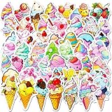 Ice Cream Stickers/50 Pcs Colorful Cone Ice Cream Stickers Water Bottle Laptop Car Guitar Skateboard Diary Waterproof Vinyl Aesthetic Stickers