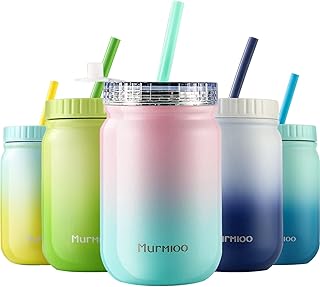 Murmioo Stainless Steel Cup with Straw,Smoothie Bottle,Iced Coffee Cup,Travel Mug and Screw Sealed lid-for,Double Wall Vacuum Food Jar, Insulated Mug, 14oz