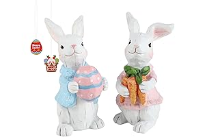 Easter Decorations Bunny Figurines Decor, Spring Decorations Waterproof Resin Bunny Statues