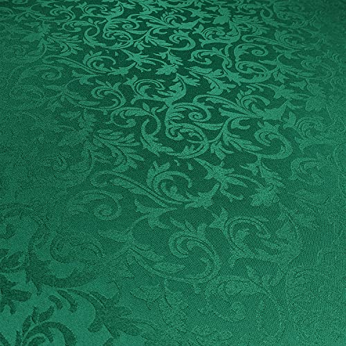 Trimming Shop 120" Round Damask Table Cloth Scrolled Leaves Pattern, Green Circular Linen Table Cover for Banquet Christmas - Image 3