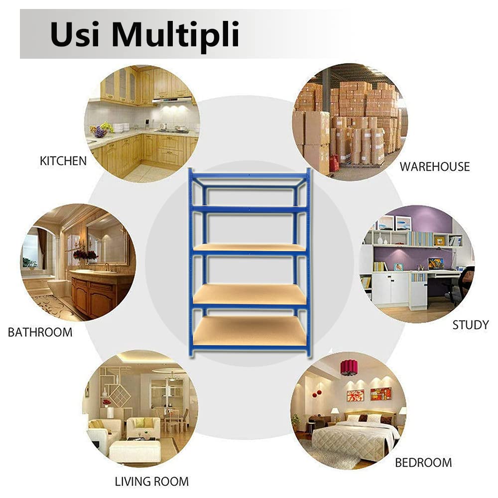 Scaffalatura Metallo per Magazzini, Scaffali per Cantine, Officine,Scaffale Metallo Garage, con 5 Ripiani, Portata Massima 875kg,Include Piedini in Plastica e Connettori a Pavimento,200x100x50cm