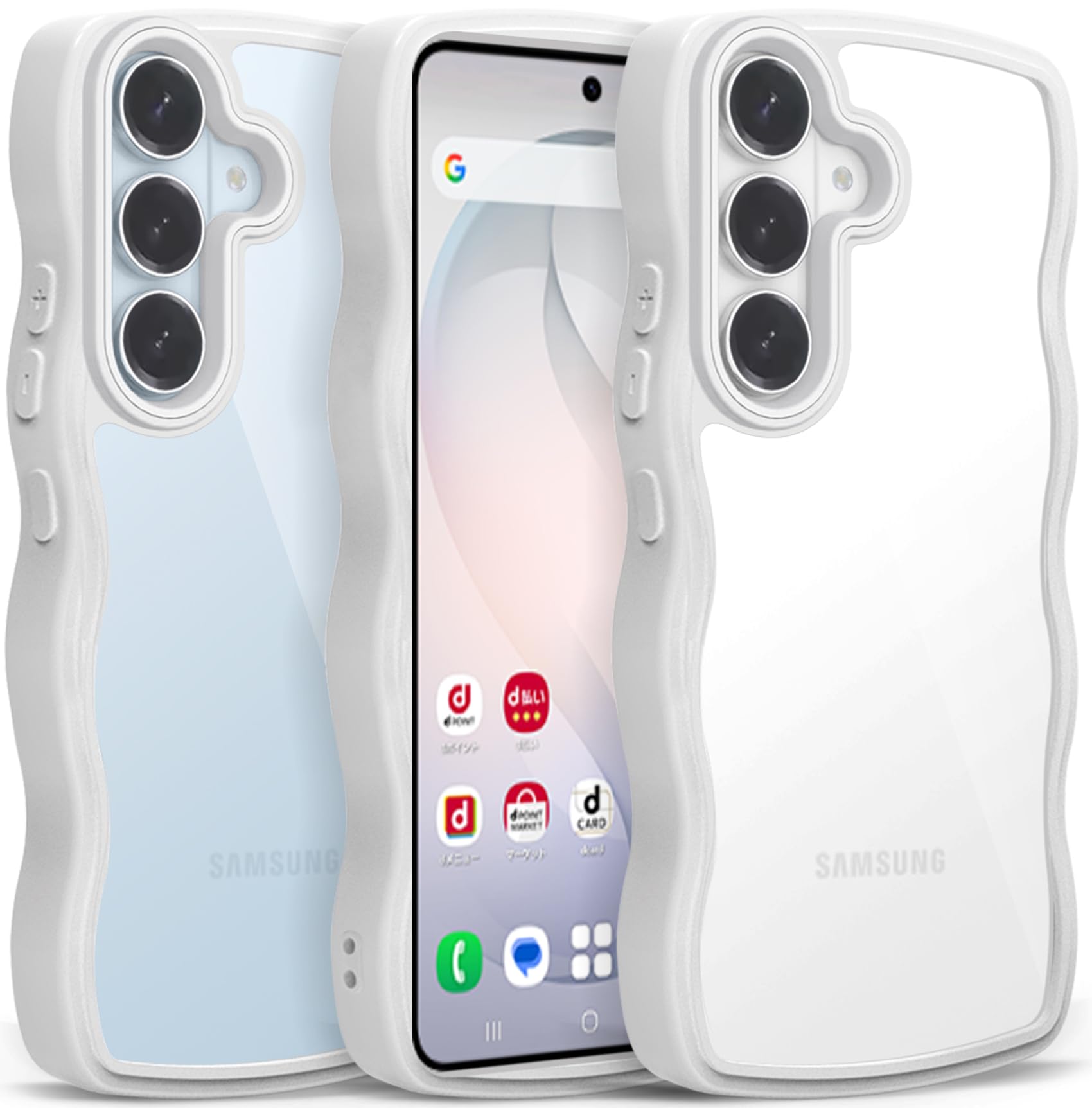 Meiping For Samsung Galaxy S26 用 ケース クリア ウェーブ おしゃれ かわいい 人気 ギャラクシーS26 5G 用 スマホケース SC-51G カバー 滑り止め 薄型 軽量 耐衝撃 ストラップホール付き シリコン 透明（ホワイト）