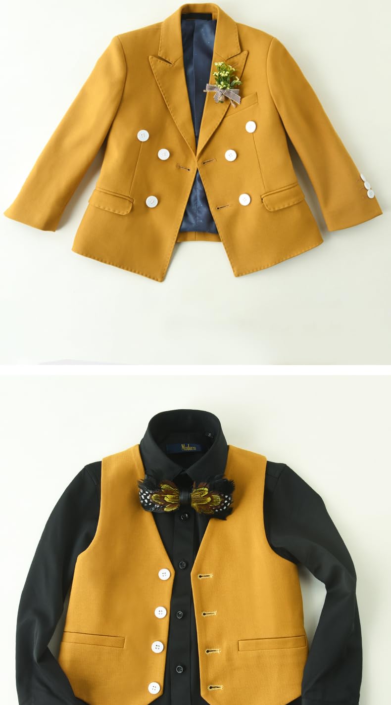 Jungen Solider Anzug Dreiteiliges Set Zweireihige Jacke mit V-Ausschnitt Weste und Hose