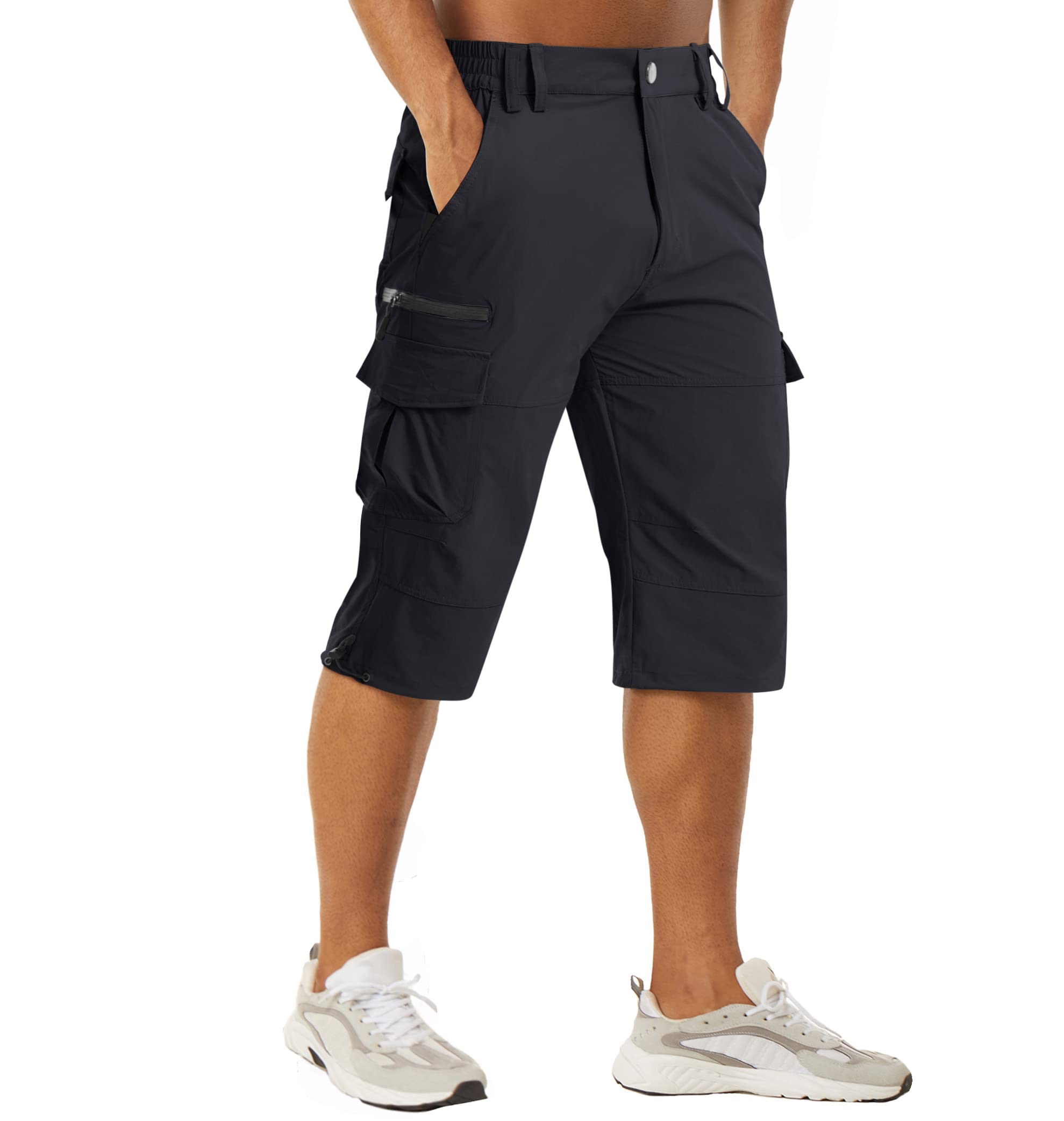 MAGCOMSEN Herren 3/4 Hose Schnelltrocknend Outdoor Shorts mit 7 Taschen Leicht Sommer Caprihose Atmungsaktiv Wandern Bermuda Kurze Stretch Radhose