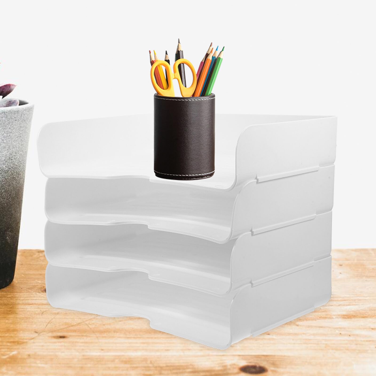 Healifty 4 Stück Stapelbare Schreibtisch Papierfächer aus Pp Vielseitige Büroorganisation mit Modernem Design für A4 Dokumente und Ordner