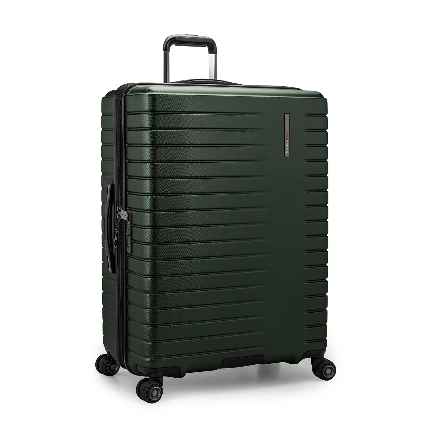 Traveler's Choice Archer Polycarbonate Hardside Spinner Luggage Set, Tie Down Straps, Green, Checked 29-Inch