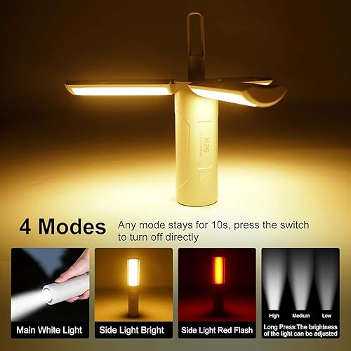 Miniatura 5 de Linterna de campamento al aire libre, 3 en 1, impermeable, linterna portátil con 5 modos, linterna recargable por USB para camping, senderismo,