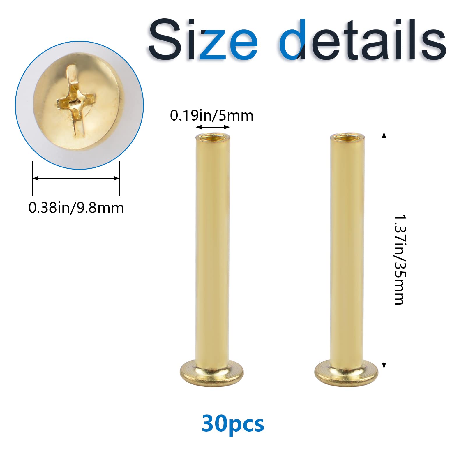 INCREWAY Chicago 30 viti per rilegatura a vite ottone placcato testa a croce 5 mm x 35 mm