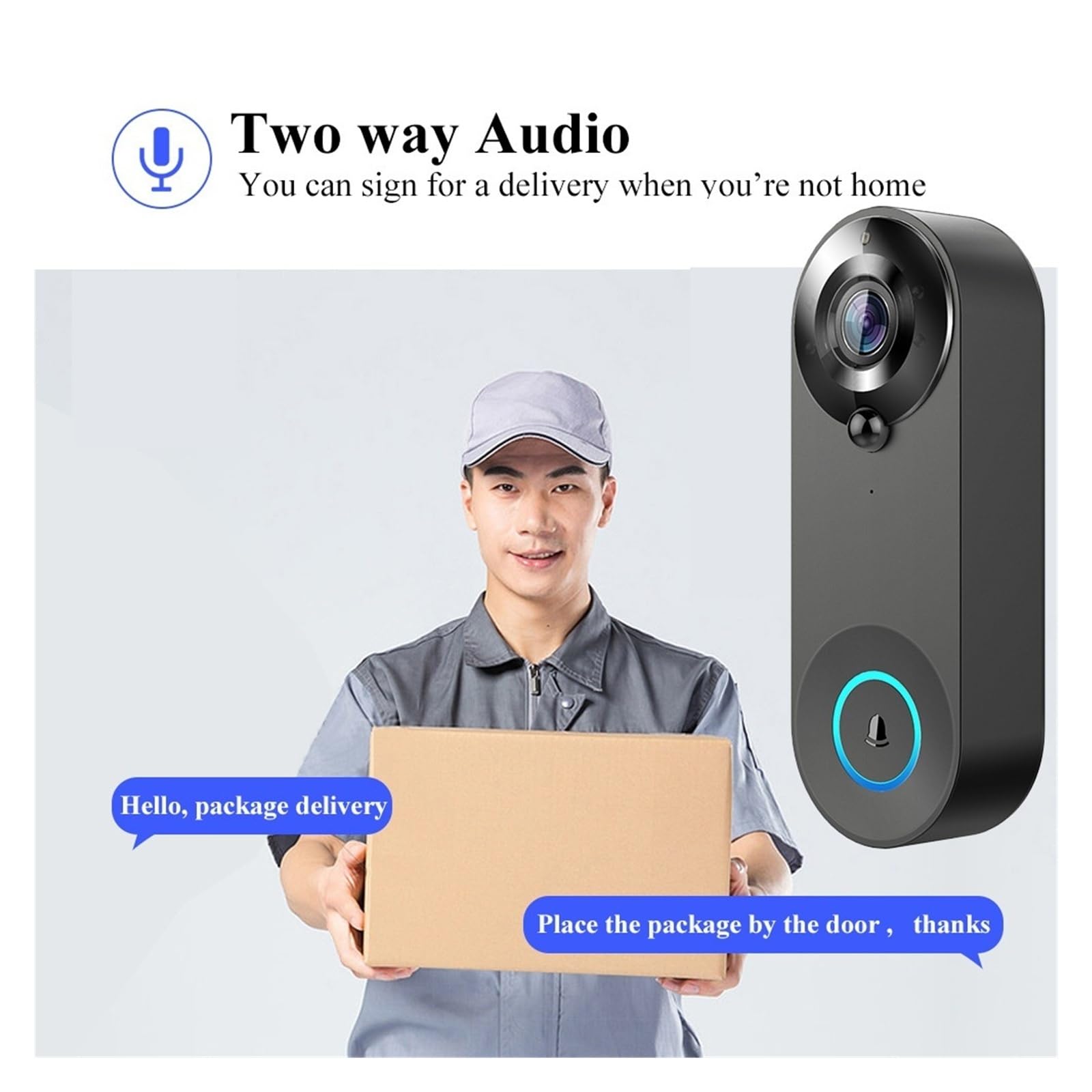 Timbre inalámbrico WiFi 1080P con videoportero y cámara for casa Inteligente, protección de Seguridad. Vista Amplia