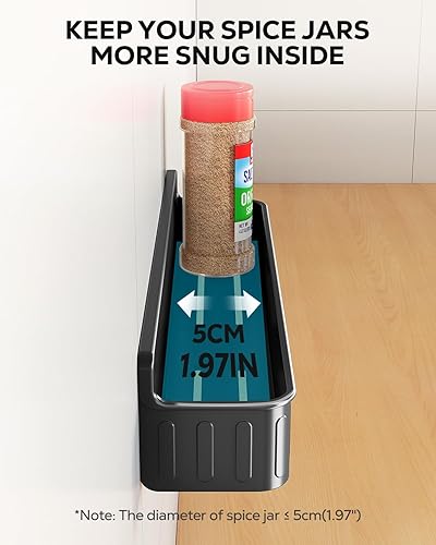 Miniatura 4 de Nieifi Soporte de pared para especias, paquete de 4, negro, instalación con tornillo o adhesivo, organizador de especias para tu armario de cocina o