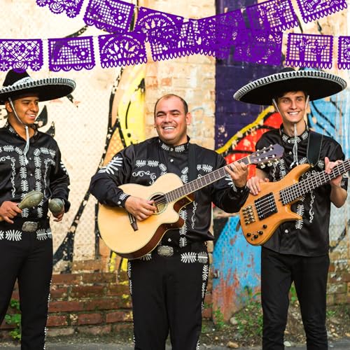 Image of VitalCozy 4 Pack 59 ft Mexican Papel Picado Banner Plastic Mexican Talavera Party Fiesta Banner Wedding Hanging Decorations for Cinco De Mayo Cielito Lindo Party Supplies(Purple)