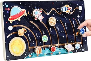 Solar System Model Board with 9 Planets Spaceship Rocket Module Early Learning Wooden Solar System Model Space Educational Solar System Toy