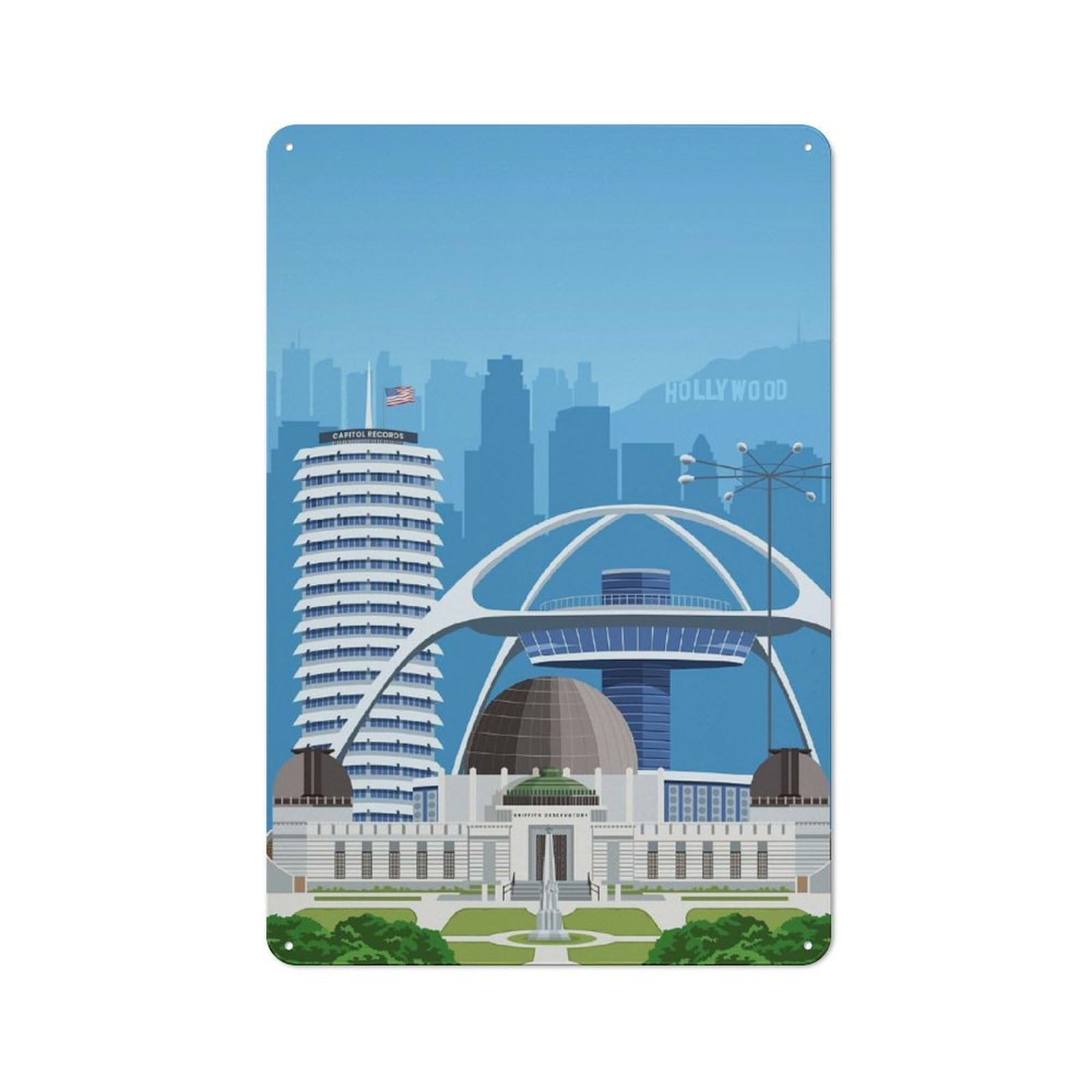 Junmoney Los Angeles Travel Print Classic Metal Gift Sign 30X20cm, Small Space Decor For Home, Shop, Pub Or Studio Wall
