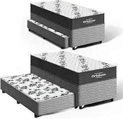 Cama Box Solteiro + Colchão de Espuma D33 Ortobom Airtech 100 + Auxiliar de Espuma Unique