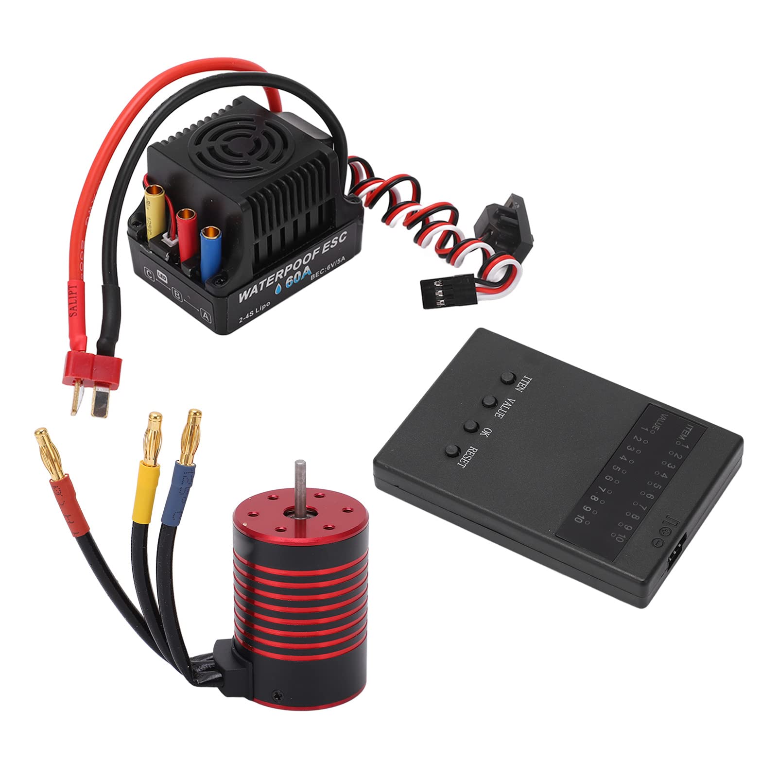 Bezszczotkowy Zestaw ESC, bezszczotkowy wodoodporny silnik 3650 60A ESC, karta programowania do samochodu RC 1/10 (2300kV)