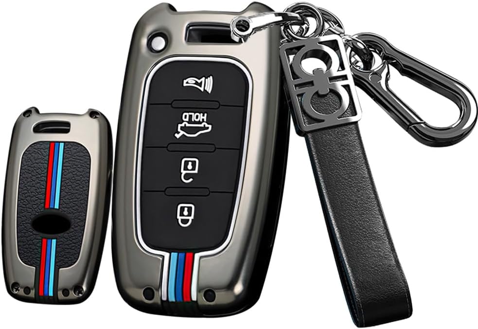 HIBEYO 4 Button Alloy Key Fob Cover for KIA Forte Sportage K2 K5 Hyundai Genesis Coupe Sonata ix35 - Black