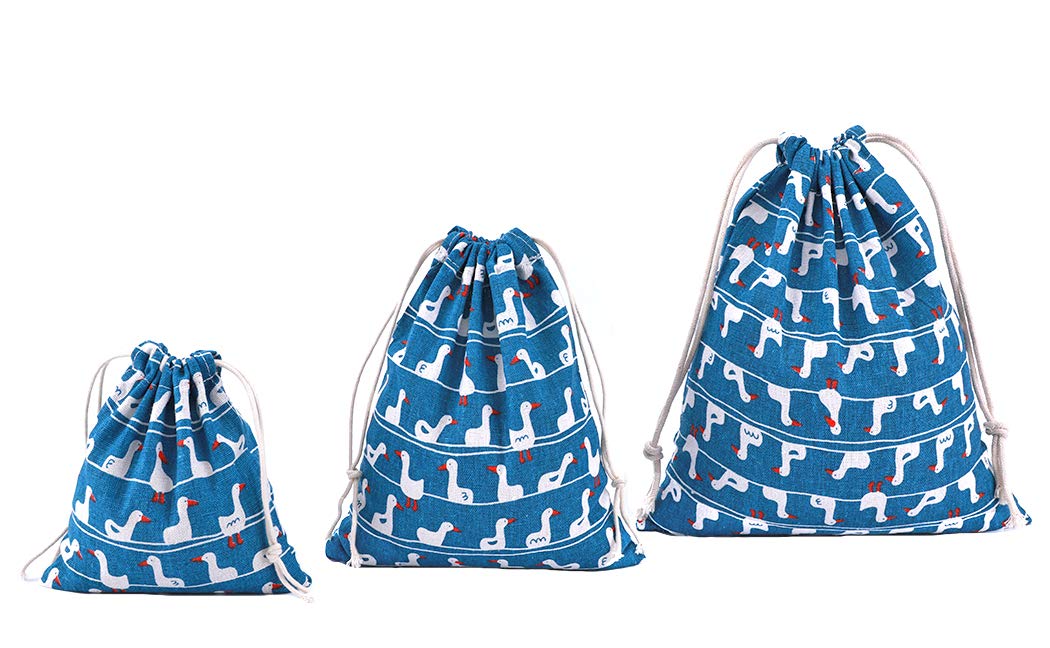 Amoyie Cotton Drawstring Bag 3pcs, Kids Storage Bag, Fabric Organiser Pouch