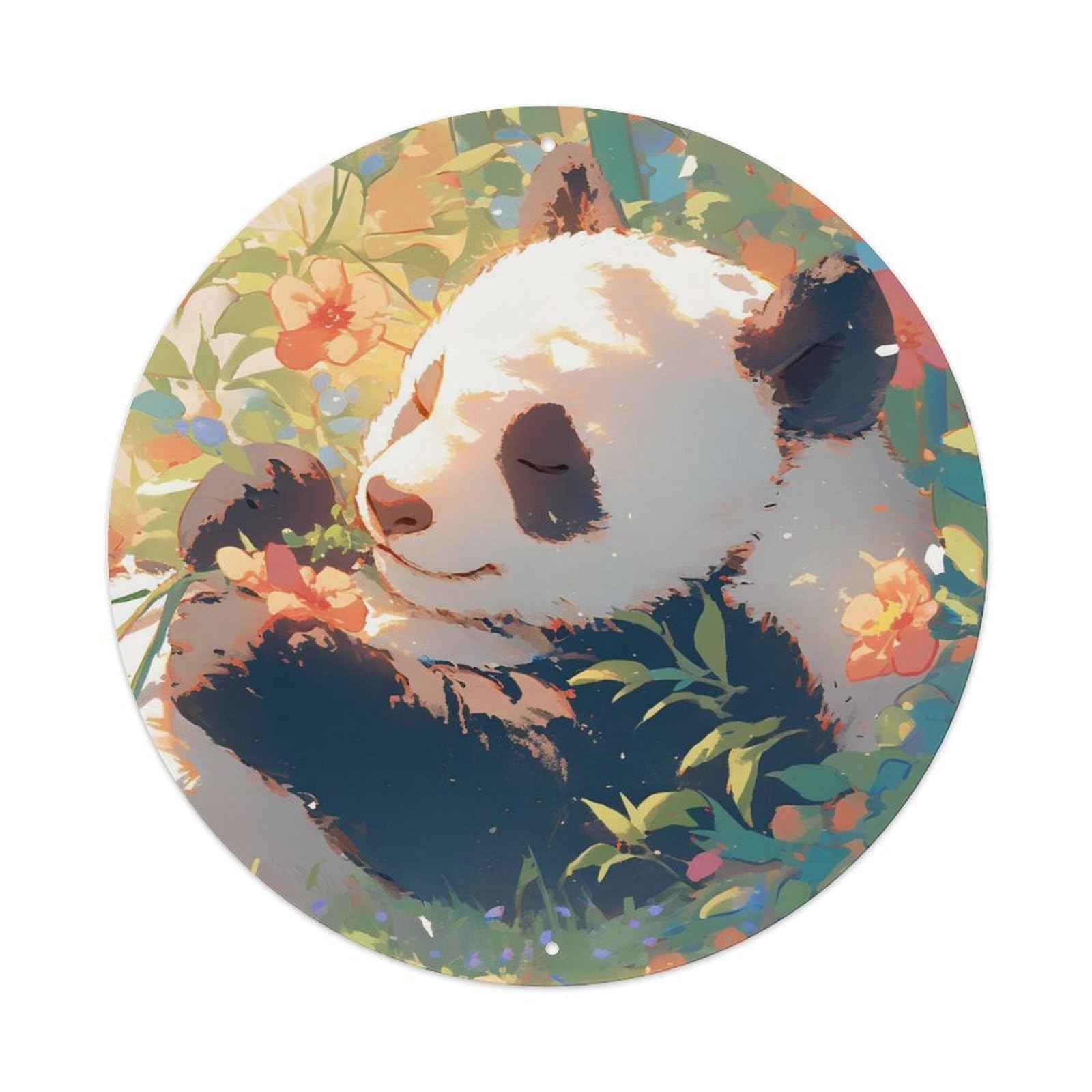 Animal Artwork Panda Sleeping on Grass Vintage Metal Tin Sign Plaque Wall Decor for Cafe, Club Bar, Office, Garden Metal Poster 8x8Inch