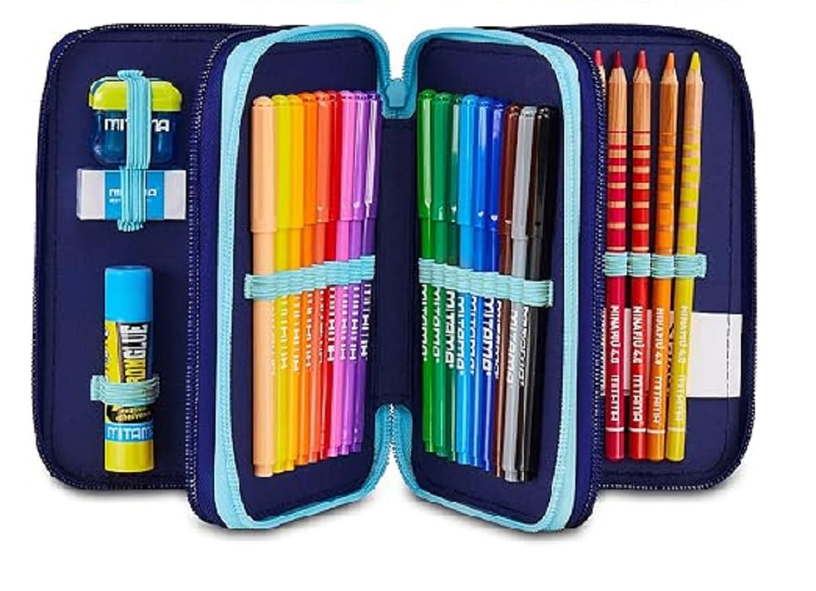 CO-MA Schoolpack Zaino Scuola Stitch Viola Estensibile + Astuccio 3 Zip Completo + Omaggio Braccialetto
