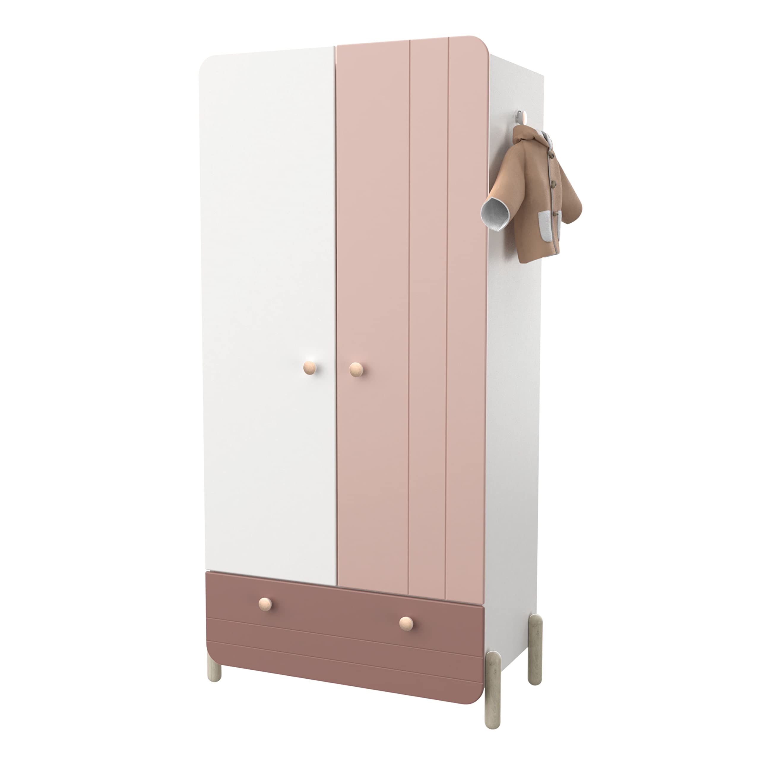 Demeyere Armario Alto Infantil o Juvenil Jade Color Rosa y Blanco Mate Habitación Dormitorio 188x95x52 cm