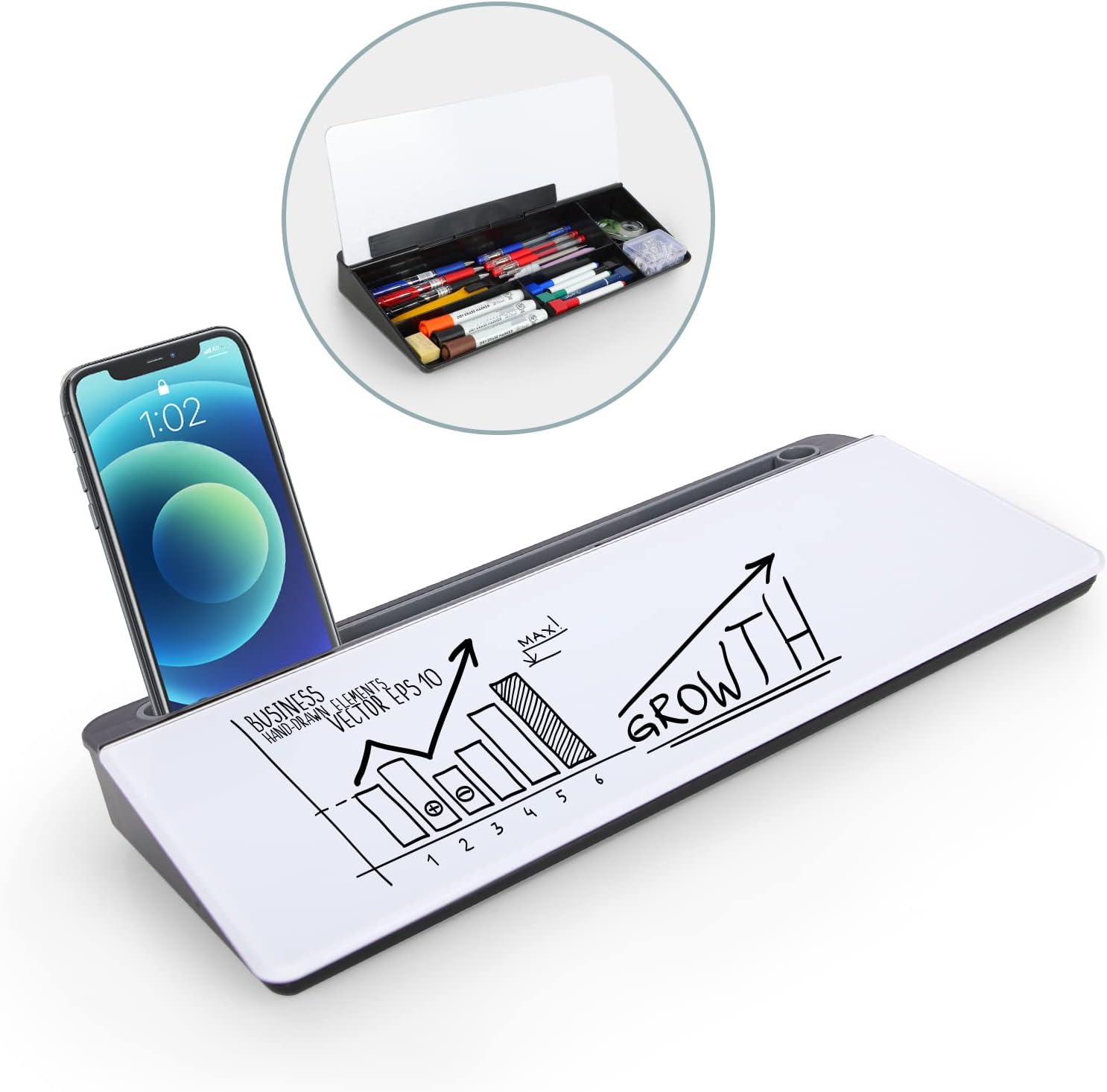 Glass Desktop Computer Pad 16” x 7”, Dry Erase Whiteboard List Notepad with ABS