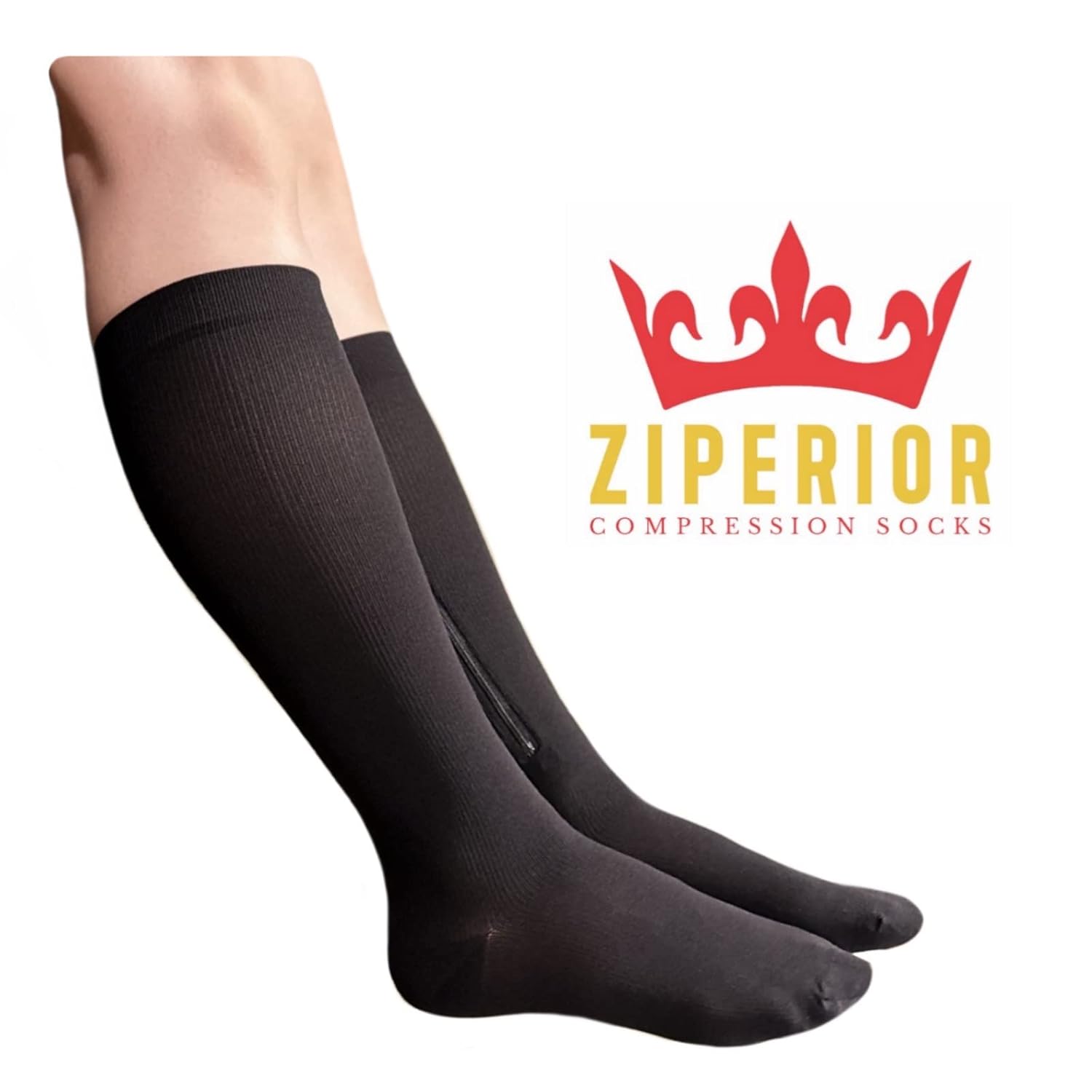 Inside Leg Zipper 20-30 mmHg Compression Grade Calf Closed Toe Socks (Black, Small-Medium) - Image 3