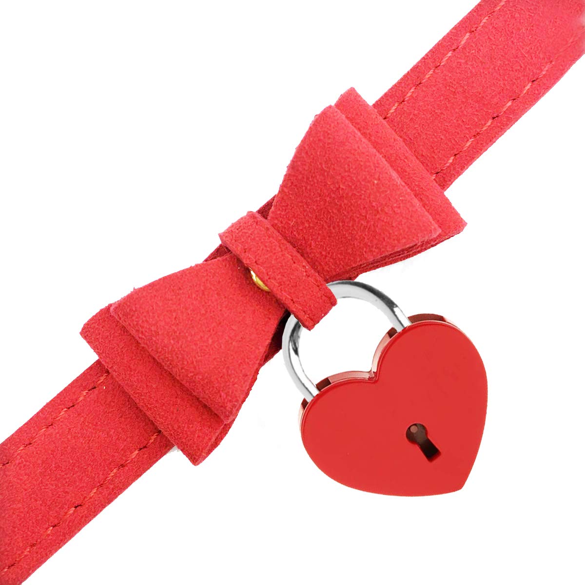 LEWECEEO Women Heart Lock Collar Necklace Choker with Bell Bow Cosplay Necklace: Red