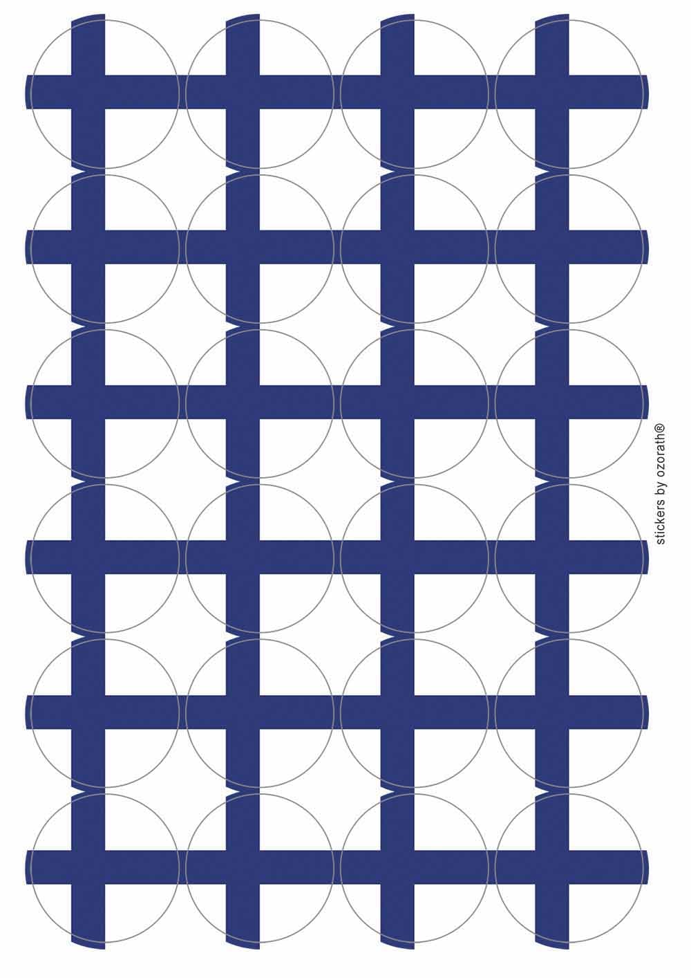 Finland National Flag Circular Matt Paper Stickers A4 Sheet of 24 (Each Sticker is 45mm Diameter)