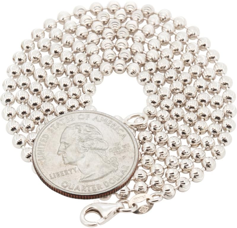 925 Sterling Silver 14K White/Yellow Gold Finish 2-5MM Moon Cut Bead Ball Chain Necklace For Women & Men 16″-30″ Fine Jewelry Made In Italy
