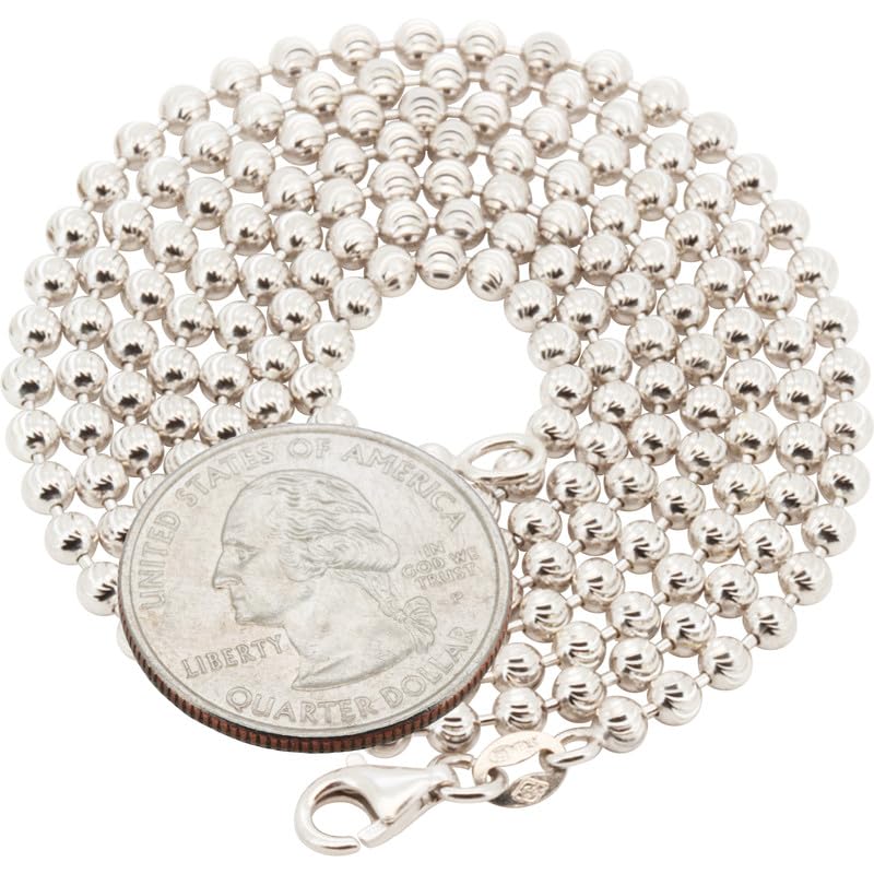 925 Sterling Silver 14K White/Yellow Gold Finish 2-5MM Moon Cut Bead Ball Chain Necklace For Women & Men 16″-30″ Fine Jewelry Made In Italy