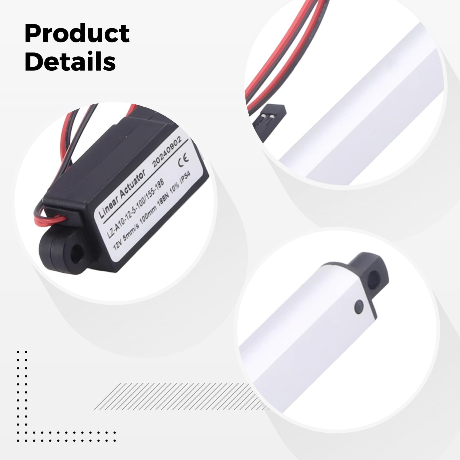 Micro actionneur linéaire 12 V, Course 150 mm, Force 20 N, Vitesse 30 mm/s, Mini actionneur électrique avec Aile, pour Fauteuil inclinable, canapé, lit, certifié CE, 2,2 x 3,6 x 5 cm