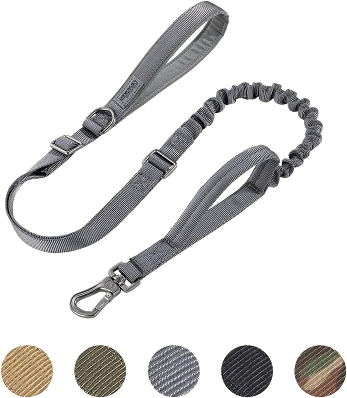 EXCELLENT ELITE SPANKER Tactical Dog Leash Heavy Duty 5-6FT Adjustable No Pull Military Bungee Dog Leash Elastic Leads Rope with 2 Padded Control Handle for Medium Large X-Large Dogs(Gry)