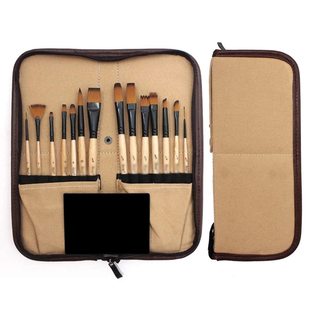 Set de 14 Pinceles para Pintura acrílica y Acuarela con Estuche para lápices, Ideal para Estudiantes, Artistas y para Pintar y Dibujar (Talla única D).