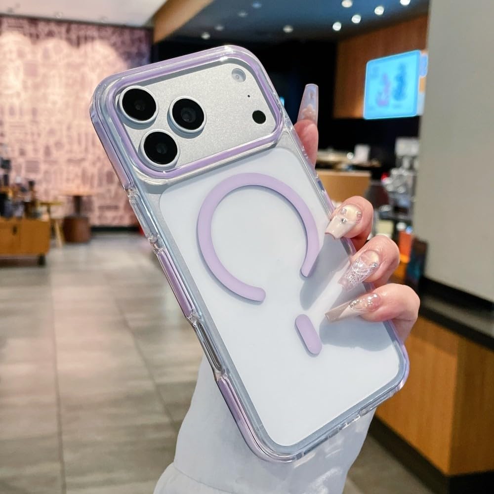 Generic Funda compatible con iPhone 15 (color: morado) cubierta trasera magnética de silicona transparente a prueba de golpes