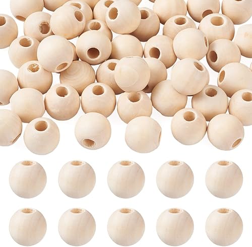 50 cuentas sueltas redondas de madera natural, estilo europeo, cuentas espaciadoras sin terminar, cuentas de agujero grande, cuentas de bolas de