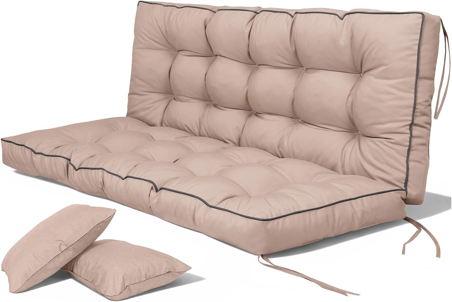 Porch Swing Cushions, Waterproof & Fade Resistant Outdoor Swing Cushion 55 Inch, Swing Cushions 3 Seater Replacement for Outdoor Furniture, Patio, Garden (Khaki, 55 x 40 inch)