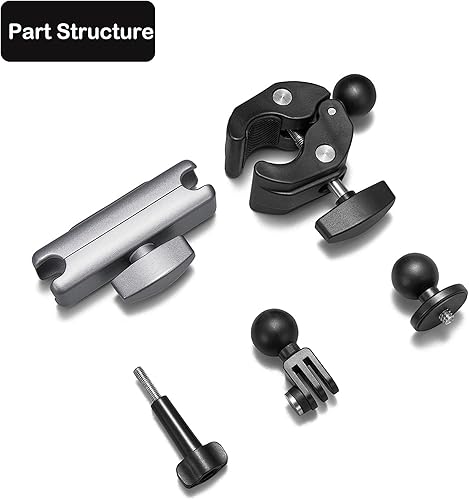 Miniatura 3 de Soporte de manillar ajustable de 360° - Brazo mágico de doble cabeza esférica con rosca de 1/4" para cámaras GoPro 12/11/10/9/8, Insta360, DJI