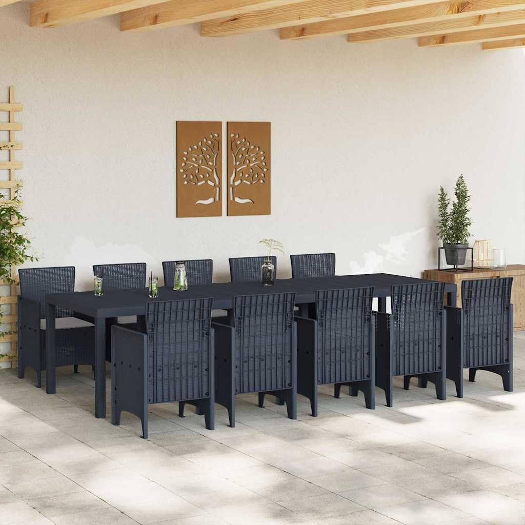 Zestaw do jadalni, 11-częściowy, antracytowy/jasnoszary, polirattanowy, odporny na promieniowanie UV, z poduszkami, na taras i na zewnątrz, nowoczesny design, wytrzymały, łatwy w pielęgnacji