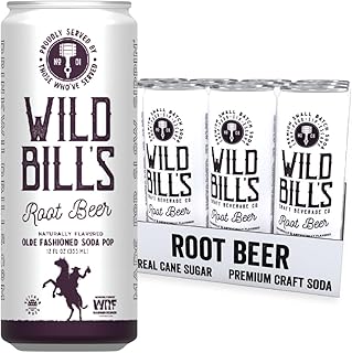 Wild Bill's Classic Root Beer Soda Classic Craft Soda Pop Soft Drinks, Sodas Made with Pure Cane Sugar, Caffeine Free, NO High Fructose Corn Syrup, Gluten Free, Vegan, Low Sodium, 12 Oz 12 Pack