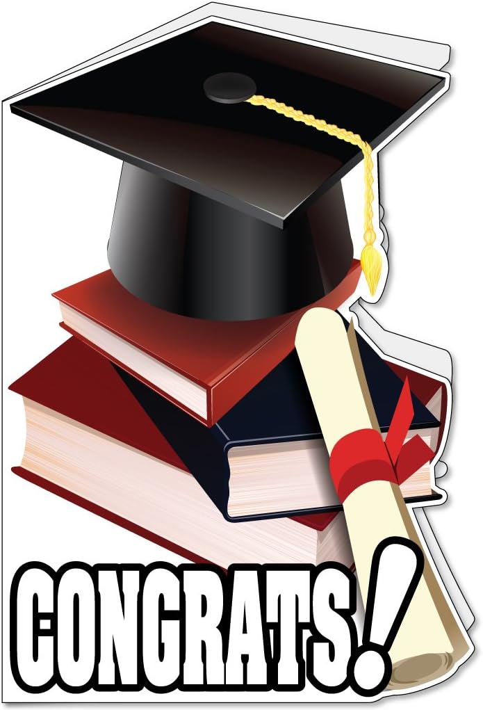 VictoryStore Jumbo Greeting Cards: Giant Graduation Card with Envelope, Graduation Cap and Books Design, 2 feet X 3 feet