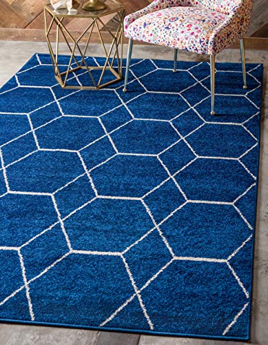 Unique Loom Trellis Frieze Collection - Alfombra con diseño geométrico, 5 pies y 3 Pulgadas x 8 pies, Rectangular, Azul Marino/Marfil
