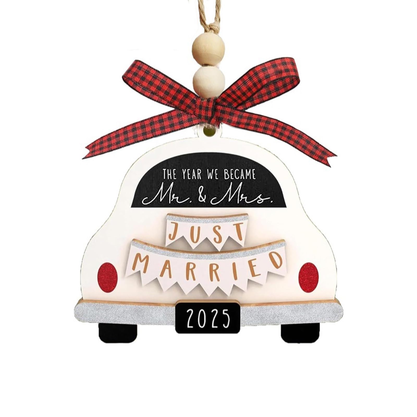 2025 Mr and Mrs Wooden Ornament, Country Style Just Married Hanging Decoration, Rustic Wedding Car Hanging Ornament with Car Pattern, Wedding Gifts for Bride, Groom and Newlywed Couples