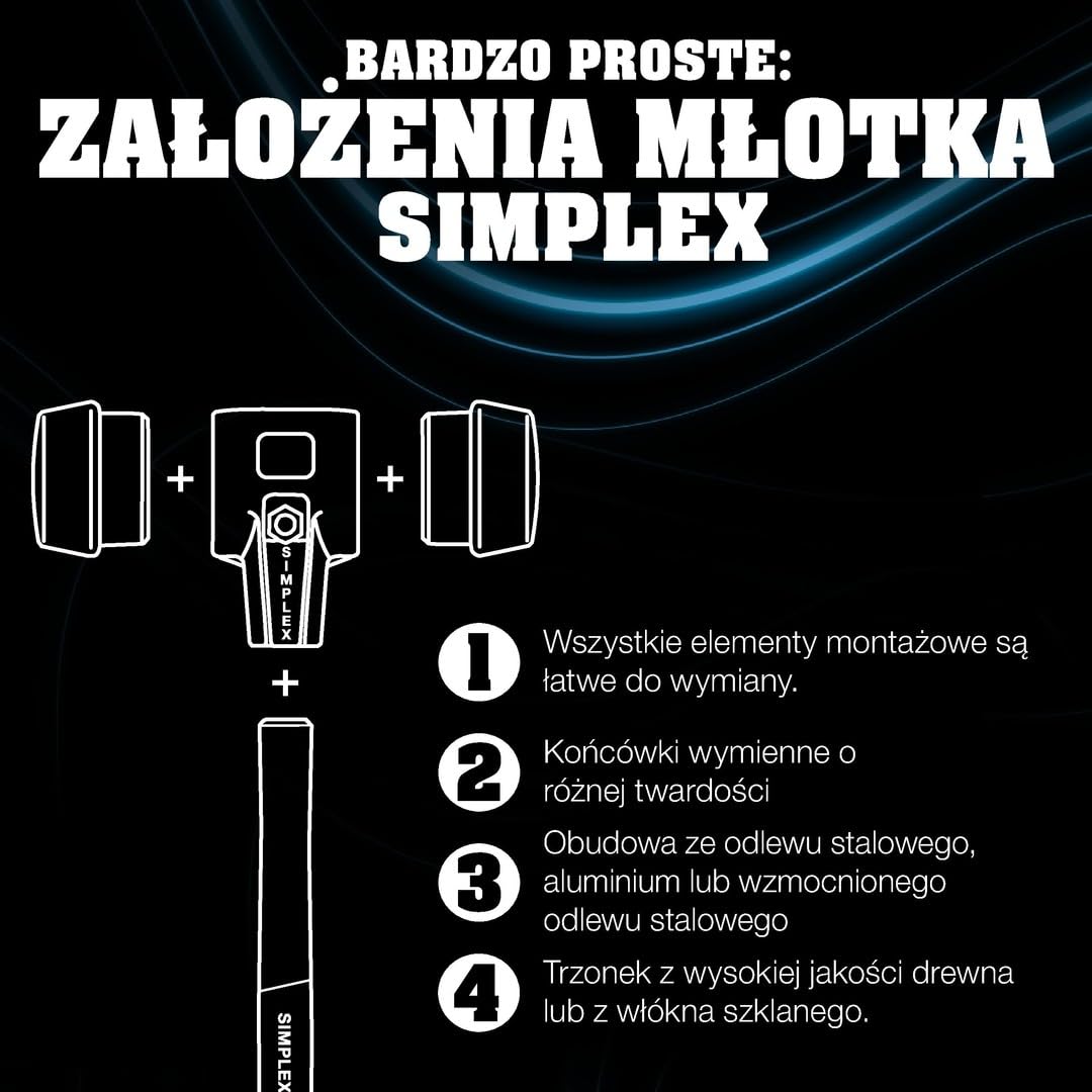 Simplex młotek ochronny, 50:40, TPE-soft/Superplastik; z aluminiową obudową i wysokiej jakości drewnianym trzonkiem | śr. = 50 mm | 3117.051