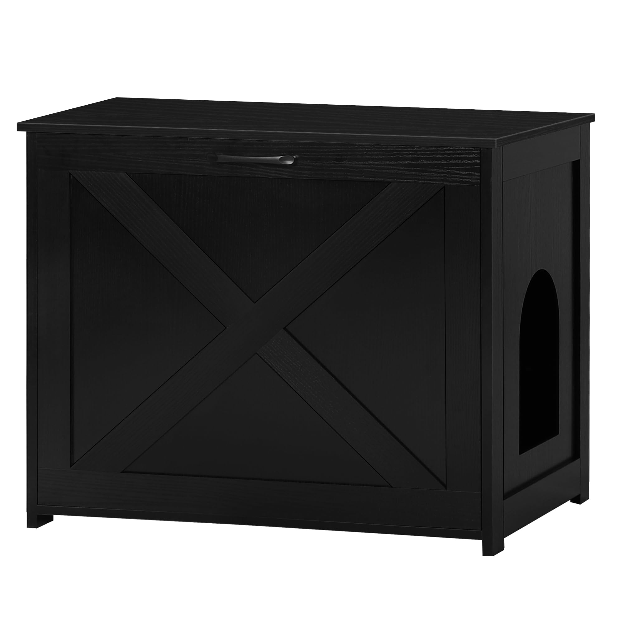 Photo 1 of Dwanton Cat ter Box Furniture Hidden, Cat Litter Box Enclosure, Reversible Entrance Can Be on Left or Right Side, Indoor Cabinet, Wooden Washroom, End Table, Nightstand, Black, 27.6" L