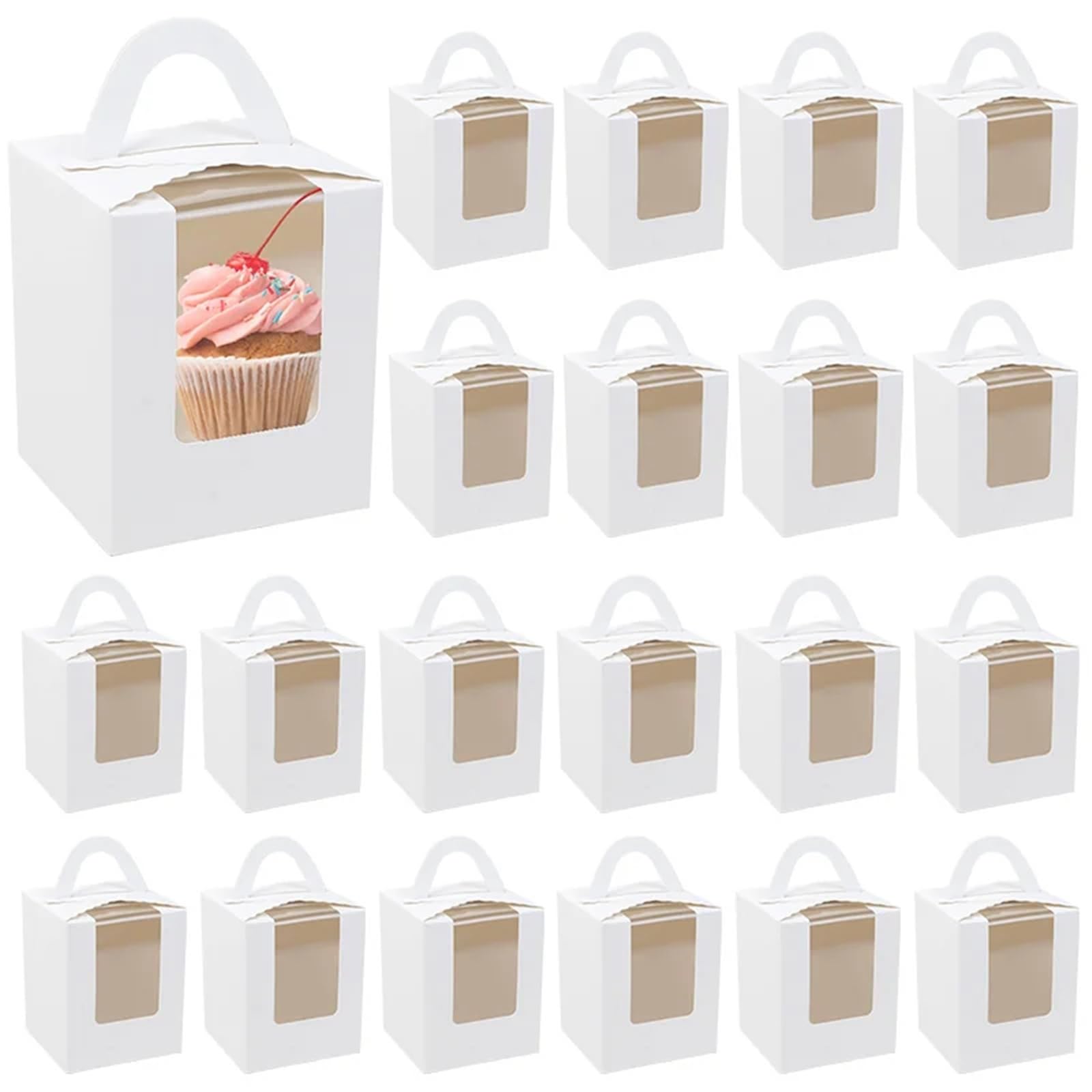 HKYBCF Cake packaging box 30Pcs Cupcake Boxes Individual Cake Container Holders With Window Weddings for Wedding(White)