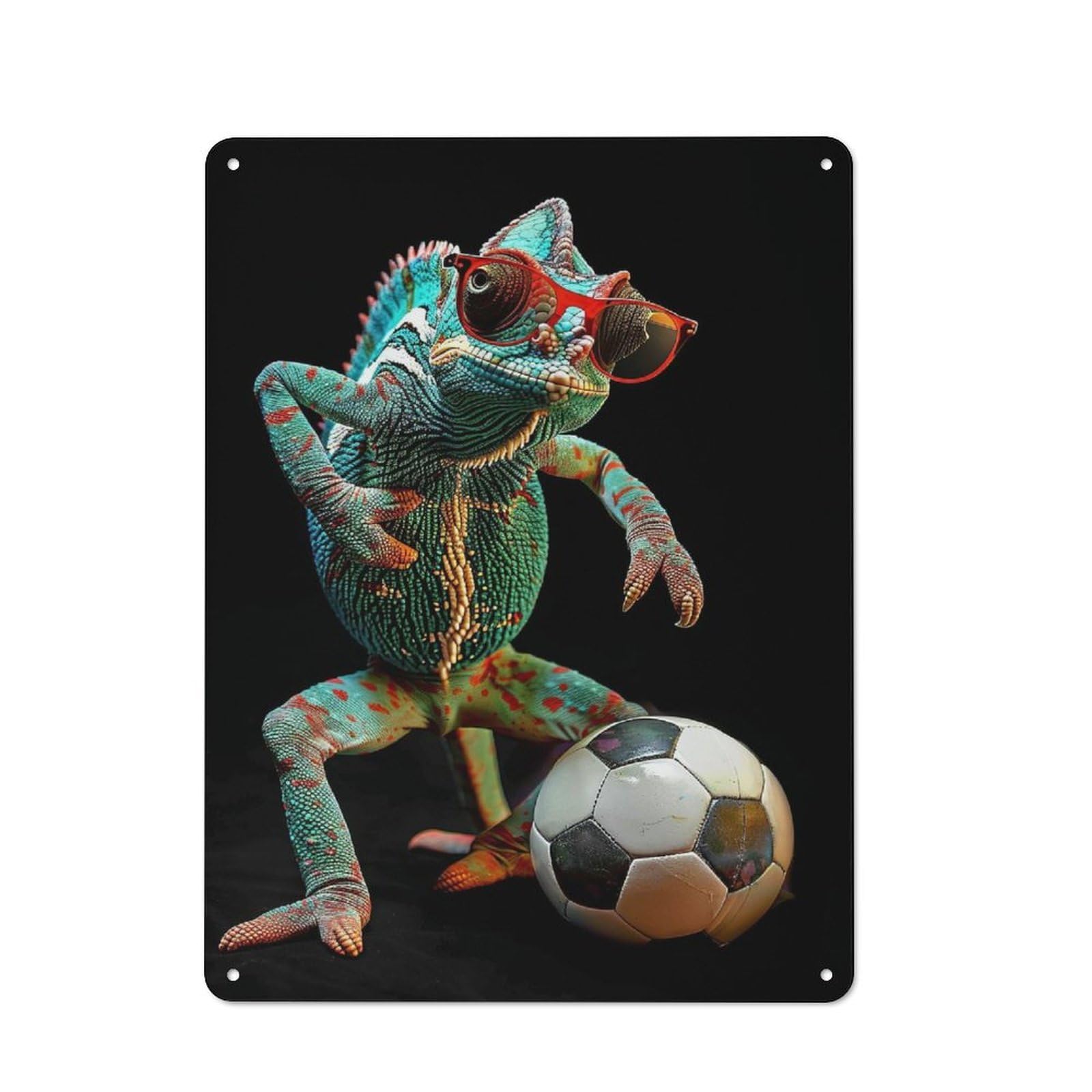 Junmoney Style Vintage Tin Sign 40X30cm With Chameleon Soccer Player For Man Cave Or Games Room, For Winter Room Styling In Man Cave And Games Room